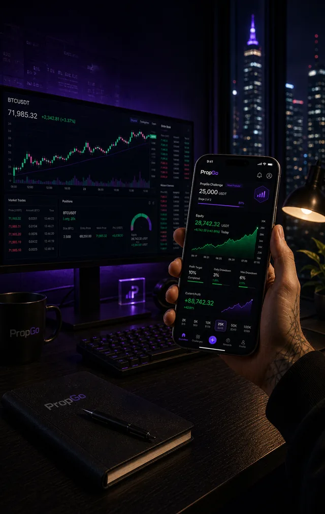 PropGo mobile trading challenge app illustration